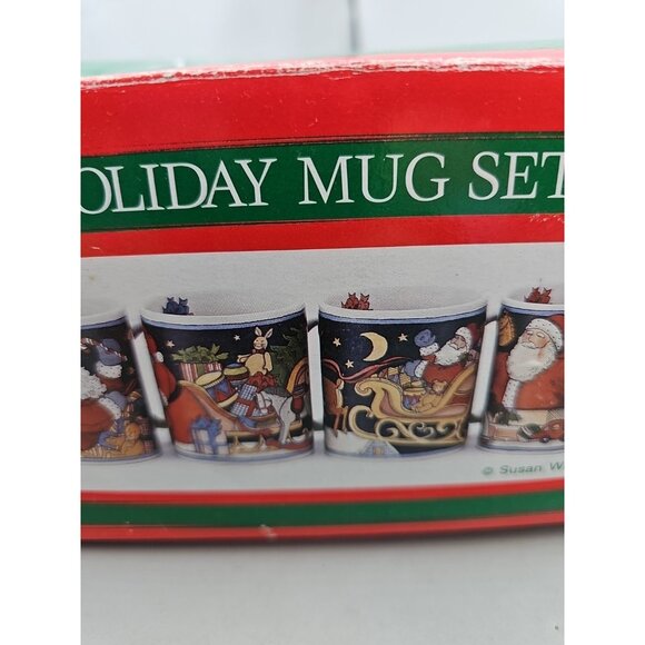 Susan Winget Holiday Greetings Winter Mug Set of 4 w/box Vintage - Picture 3 of 5